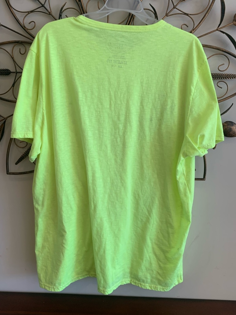 American Eagle Outfitters Neon Yellow Crewneck Tee with Navy Print - Unisex - Picture 4 of 7